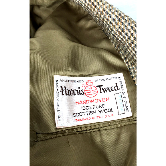 44S Harris Tweed Mens Vintage 3 Button Blazer Sport Coat Jacket Sand Beige Gray - Picture 10 of 13